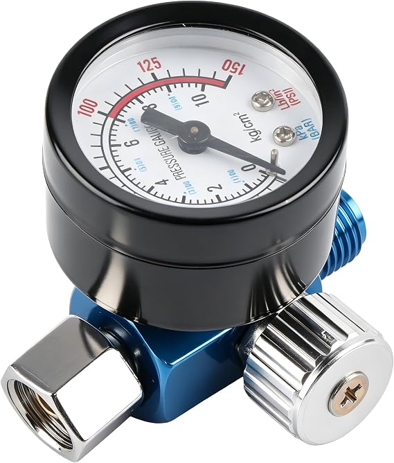 Air Pressure Regulator 0-150 PSI & 0-10 BAR, G1/4 Inline Mini Pressure Regulator Kit for Compressed Air Systems, Spray Paint Gun, Pneumatic Tools with Pressure Gauge