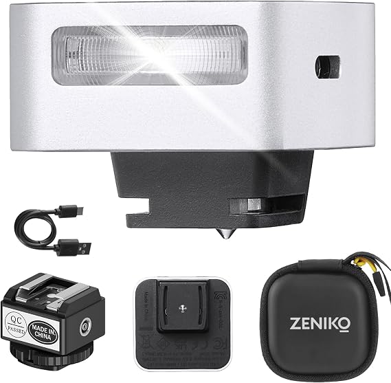 ZENIKO ZF08 Mini Camera Flash Speedlite with Flash Height Booster, Capable of Continuous Flash Shooting,Aluminum,for Fuji/Sony/Nikon/Canon/Olympus/Leica/Any Cameras with Single-Contact Hotshoe
