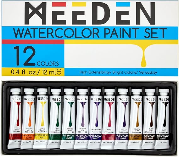 MEEDEN Watercolor Paint Tubes Set: 12 x 12ml (0.4 oz) Colors Painting Set | Non Toxic Water Color Paint Art Supplies for Adults Beginners Students