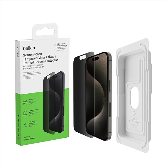 Belkin InvisiGlass 4-Way Privacy Screen Protector Anti-Spy iPhone 15 Pro