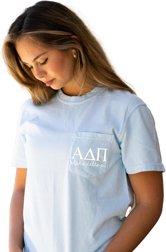 Alpha Delta Pi Script Letters Pocket Tee