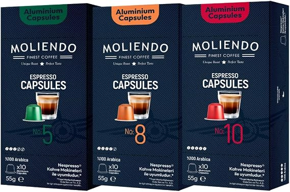 Moliendo Finest Coffee Aluminum Capsule Coffee Meet Package (3X10 NESPRESSO COMPATIBLE ALUMINUM CAPSULE COFFEE)