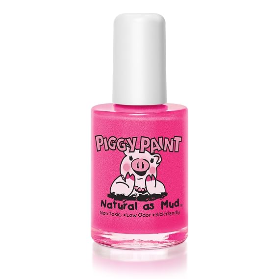 Piggy Paint Nail Polish, Non-Toxic, Natural, Vegan - Shimmery Pink | Non-Toxic Polish for Little Girls, Toddlers, Kids, Water Based Formula, Safe, Cruelty Free, Durable Finish