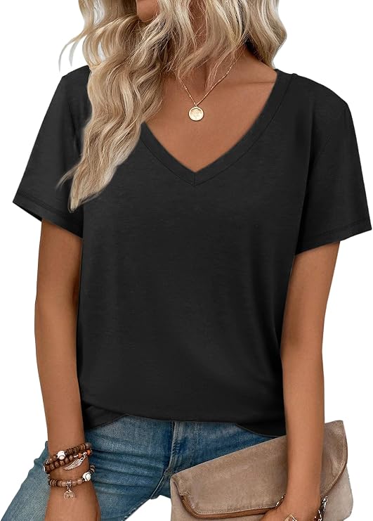ATHMILE T Shirts Short Sleeve V Neck Tees for Women Fashion Tops Trendy Soft Casual Summer Clothes Outfits 2026