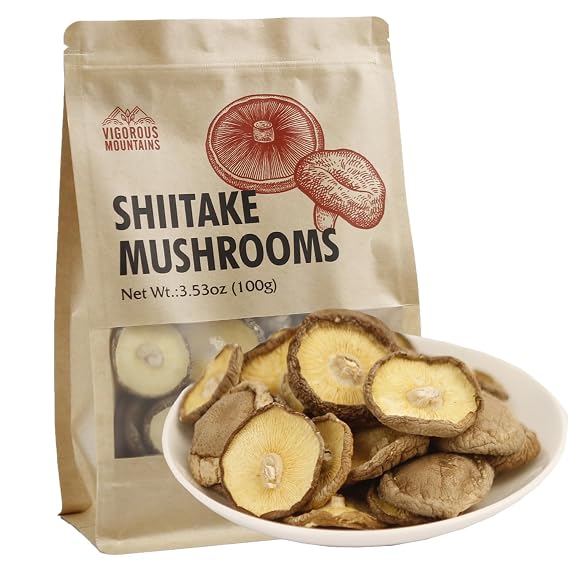 VIGOROUS MOUNTAINS Dried Shiitake Mushrooms for Cooking 3.53oz | Pure Aroma Thin Cap without Stem, Rehydrate Quickly, Soft Texture Dry Mushrooms Shiitake Perfect for Summer Barbecue