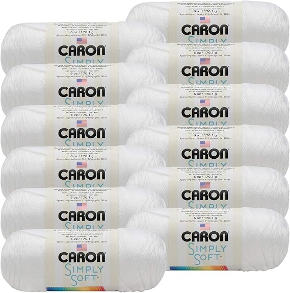 Caron White, Simply Soft Solids Yarn, Multipack of 12, 12 Pack