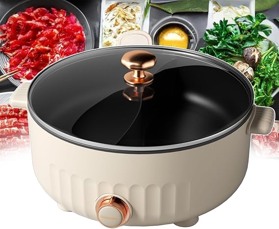 Electric Hot Pots, Split Electric Hot Pots with 3 Speeds, Non-Stick Electric Cooker with Divider & Tempered Glass Lid, One Pot for Multiple Uses, Easy to Clean 1350W 6L Capacity(Color:B)