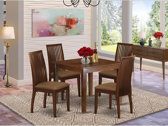 HomeStock 5-Piece Dinette Set - Square Table & 4 Chairs - Mahogany Finish - Kitchen Dining Room Set