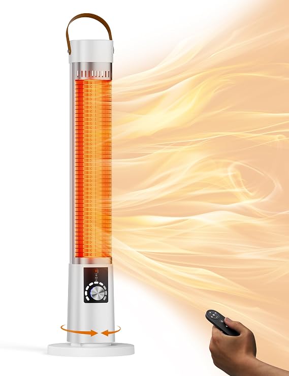 Electric Patio Heater, Infrared Heater for Office with Remote, 9H Timer, 60 Oscillation, Portable Space Heater for Outdoor, 11 Heat Level, Tip-Over/Overheating Protection, Safety Lock,White Black-9