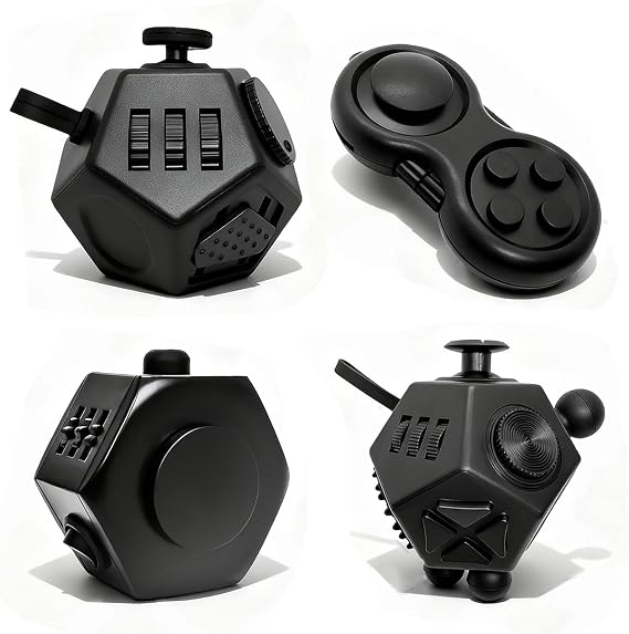 Fidget Toys Cube,4 Pack Busy Cube and Fidget Pad Toys Relieve Stress & Anxiety,ADHD,Focus for Adults, Audible and Silent Finger Cube Toys for Office,Classroom and Home (Black)