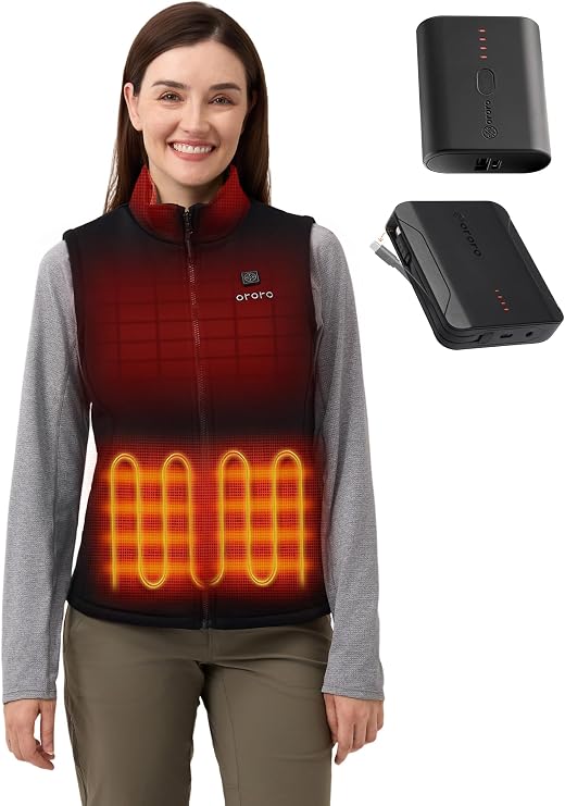 ORORO Womens Heated Fleece Vest (Black, M) and Extended Runtime Battery