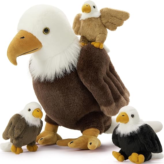 BENINY 4 Pcs Bald Eagle Plush Set, 18 Inch Mommy Eagle with 3 Babies