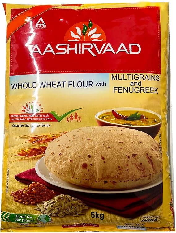 Aashirvaad Wheat Flour With Multigrain And Fenugreek Sugar Release Atta Low Glycemic Index Controls Sugar Release Healthier Grain Mix No Added Preservatives 5KG Pack Of 1