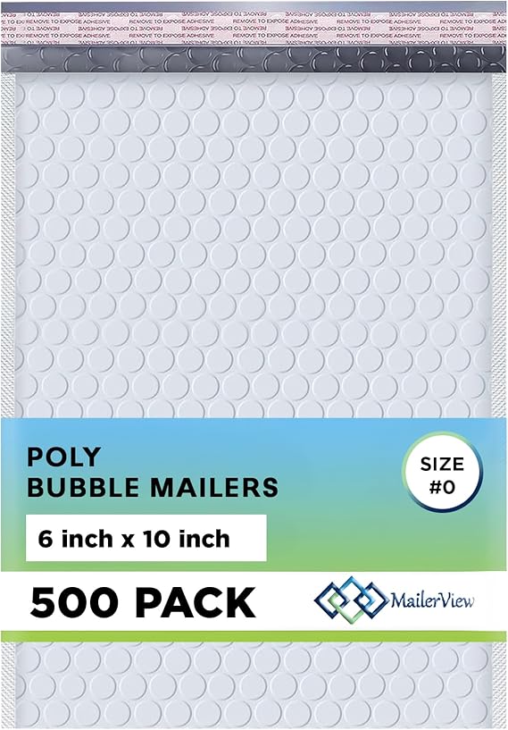 Arctic White Bubble Mailers 6x10 Poly Padded Envelopes #0, 500 Pack