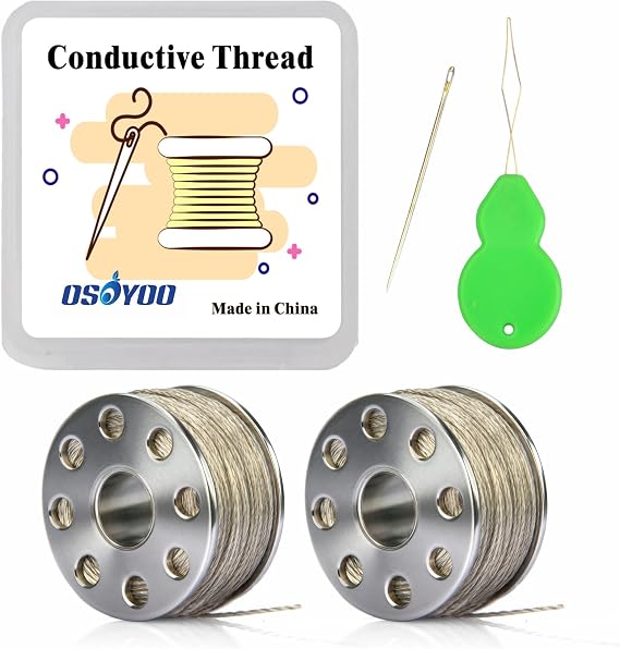 OSOYOO Conductive Thread 2 Bobbins 35-40ft/10-15m 40Ω/m 12Ω/ft Smooth Sewable for Arduino Lilypad