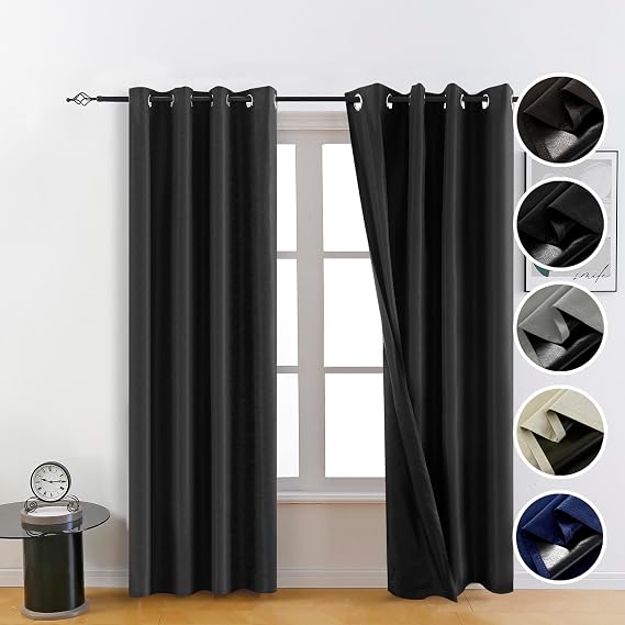 100% Black Blackout Curtains for Bedroom,Black Out Curtains for Living Room,Room Darkening Curtains 84 inch Curtains,Thin Blackout Curtains,54 Wide,2 Panels
