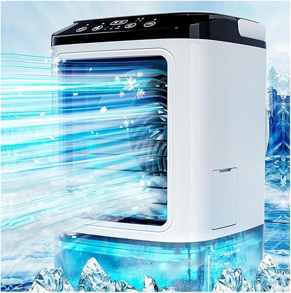 3 In 1 Mobile Air Conditioners, 900ml Water Tank,with Ice Box,3 in1 Mini-Air Conditioner Cooling Mist,7 LED Lights,with Handle Desktop Aircon for Home Office