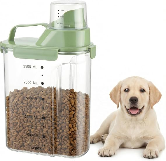Dog Food Storage Container, 2.5L with Airtight Lid & Measuring Cup