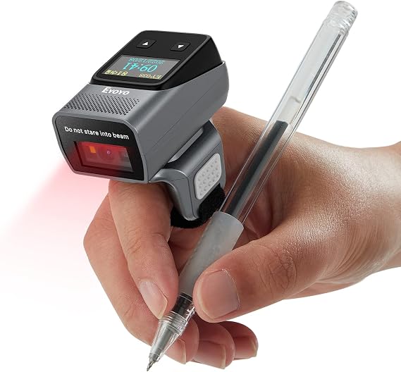Eyoyo 2D 1D Mini Wearable Finger Ring Bluetooth Barcode Scanner with Screen