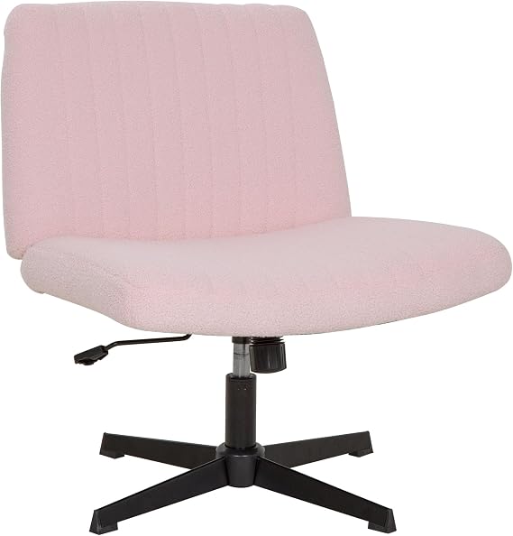 FDW | Criss Cross Chair Without Wheels | Pink | Armless Desk Chair | With Wide Seat, 360 Swivel, Height Adjustable & Stable Metal Base | for Office, Home Office, Vanity Seating | Pack of 1