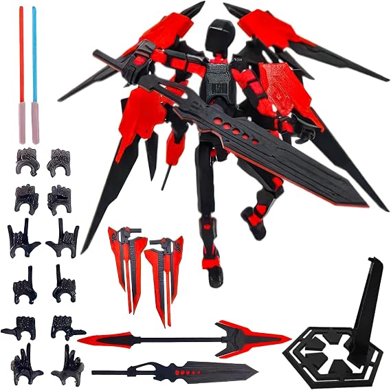 T13 Action Figure Set, Dummy 13 & Titan 13 Action Figures, Red Mecha, 4.5cm (H) x 14.7cm (L) x 4.5cm (W), High Articulation, Customizable Accessories