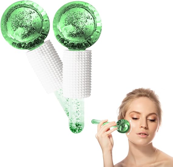 2pcs Ice Globes for Facials, Ice Roller Mold Set for Eyes and Face, Ice Balls for Face, Facial Ice Globes Mold, Skin Care Tools for Brighten Tighten Skin Hot & Cold Use (Green)