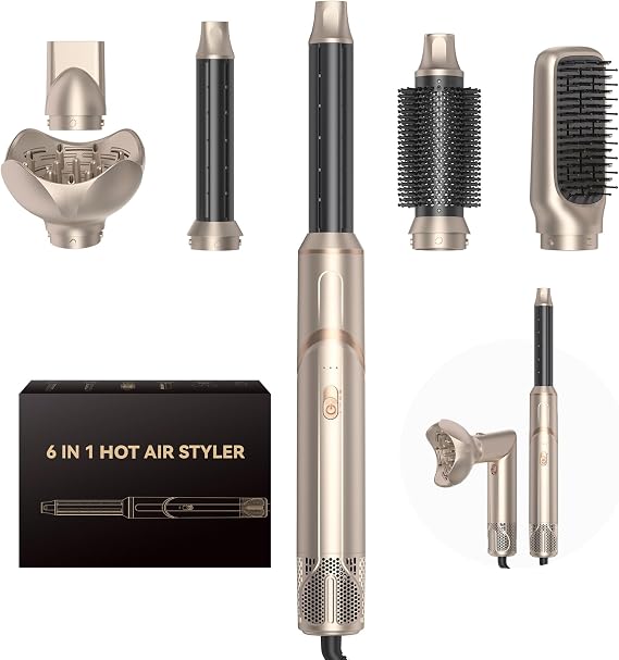 OKWRAP 6-in-1 Foldable Air Styler with Diffuser & Auto-Wrap Curlers