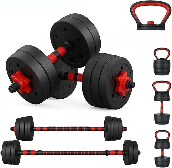 6-in-1 Adjustable Dumbbell, Barbell & Kettlebell Weights Set, 10kg–50kg Home Gym Strength Training Kit, Customisable Free Weights for Men and Women, Full-Body Fitness Workout & Weightlifting Equipment