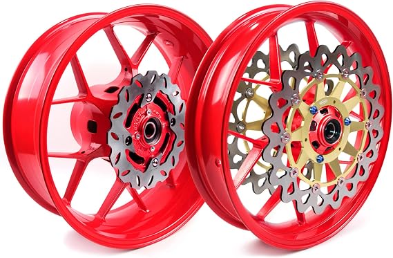 Red Front Rear Wheel Rims and Brake Discs Rotors Compatible with Honda CBR1000RR 2006-2016, Motorcycle Replacement Accessories Parts