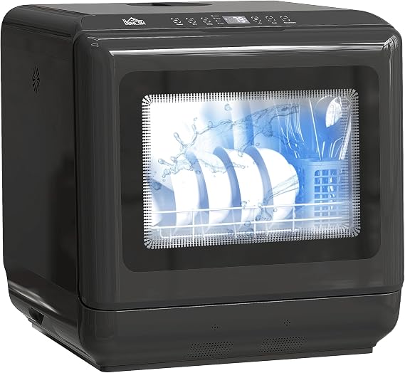 HOMCOM Tabletop Dishwasher Built-in 6L Water Tank 4 Place Settings Black [Energy Class F]