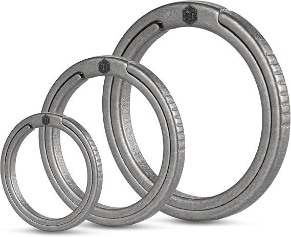 KeyUnity Titanium Flat Key Rings, Side Pushing Split Ring for Key Carabiner Flashlight Knife Dog ID Collar Tag