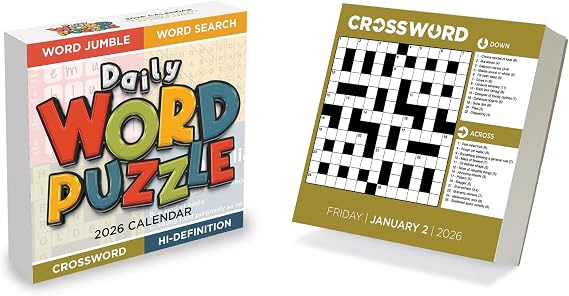 TF Publishing 2026 Daily Word Puzzle Daily Desktop Calendar - Home and Office Organization - Small Desk Calendar 2026 with Full-Color Tear-Off Pages and Standing Cardboard Easel - 5.25in x 5.25in