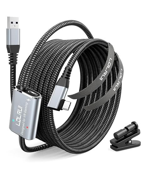 LDLrui VR Link Cable 16FT (5M), PD3.0 Fast Charging-Unlimited Playtime, USB 3.0 to USB-C 5Gbps, for Meta Quest 3/2/Pro & Pico 4, PC VR Cable with Clip, Steam VR & Oculus Compatible