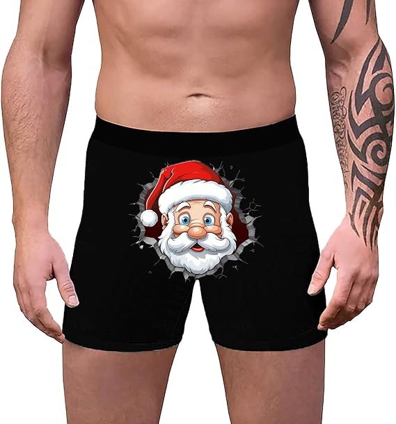 Christmas Boxer Shorts, Mens Designer Boxers, Design Trunks Christmas Special Boyshort Style Boxers Reindeer Snowflake Santa Claus Printed Retro Underwear Loose Festive Costumes Plus Size Soft