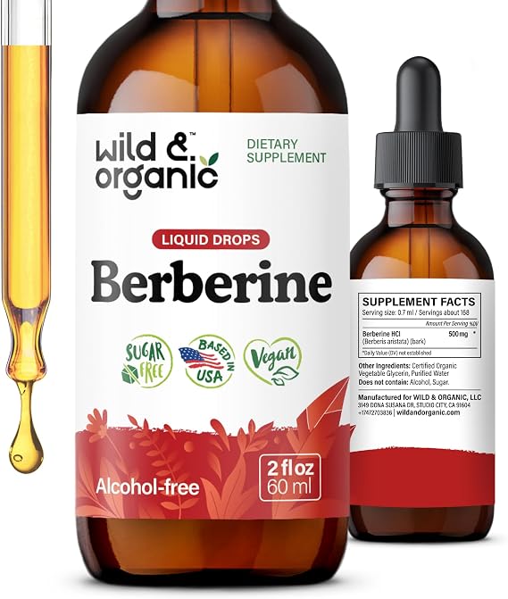 Wild & Organic Berberine Supplement 500mg HCL - Antioxidant Support - 2 oz