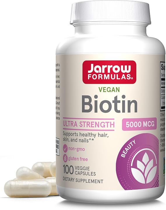 Jarrow Biotin Ultra Strength 5000 mcg, Hair, Skin, and Nails, 100 Capsules