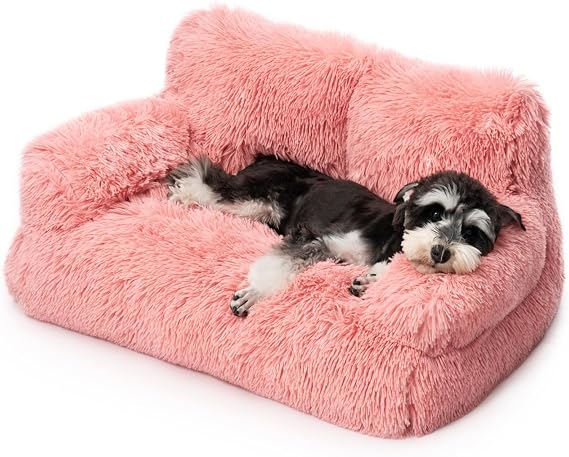 Dog Couch, Small Dog Bed with Removable Washable Cover, Cute Cat Couch for Pets, Cat Beds for Indoor Cats with Anti-Slip Bottom (Pink)