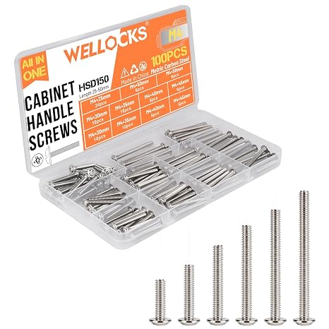 WELLOCKS M4 Cabinet Pull Screws, 25 to 50mm 100 PCS | M4 Assorted Pan Washer Head Screws for Cabinet Pulls, Drawer Knobs, Cupboard Handles, Closet Hardware, And Repairs.