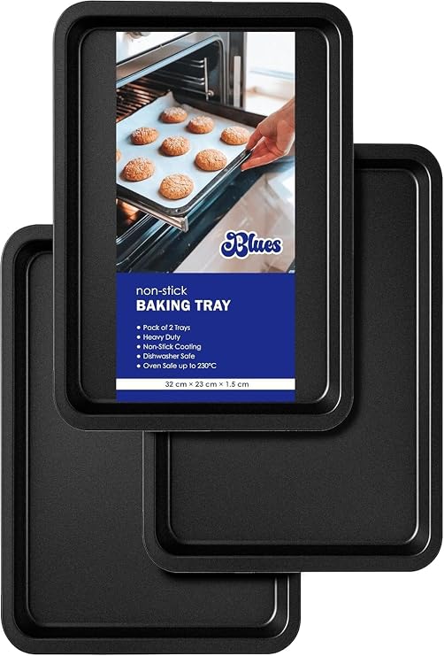 Baking Trays for Oven Non Stick Set of 3 – 32cm Oven Tray, Baking Sheets, Heavy Duty Baking Tray, Oven Pan, Dishwasher Safe Easy Clean Bakeware by BLUES®