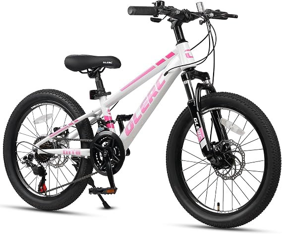 Glerc Skyline 20 24 Inch Kids Mountain Bike for 6-14 Years Old Teenagers Boys and Girls, 21-Speed Bike with Suspension & Disc Brakes, Multiple Colors