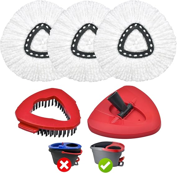 Mop Heads Replacements for Ocedar, Spin Mop Replacement for O-Cedar EasyWring 1 Tank System Mop Refills, Include 3 Pack Heads, 1 Scrub Brush & 1 Base Combo