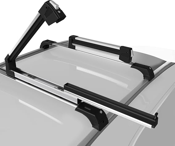 Erkul Ski Rack for Car Roof with Sliding Extension - 25" Universal Ski & Snowboard Rack with Lock | Holds 4 Pairs of Skis or 2 Snowboards - Fits All Types of Cross Bars
