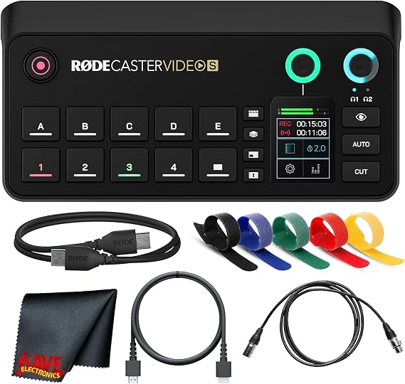 RODE RODECaster Video S All-in-One Video Console | Production Switcher with Integrated Audio Mixing, Video Control & USB Connectivity | Great for Podcasting & Content (RCV-S) + HDMI Cable + XLR + More