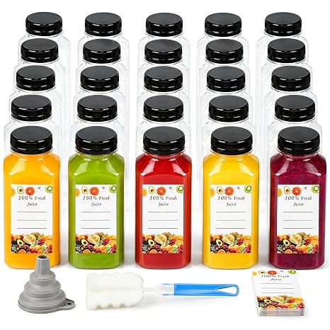 Cedilis 25 Pack 8 Oz Plastic Juice Bottles with Cap, Leak-Proof