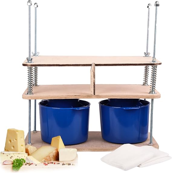 Wooden Cheese Press For Cheese Making Supplies 16 In Plywood 1/2 in Thick - Cheese Making Kit With Wooden Cheese Press and 2 Cheese Molds 1/2 Gal, Cheesecloth, Springs and Measuring Scale Included