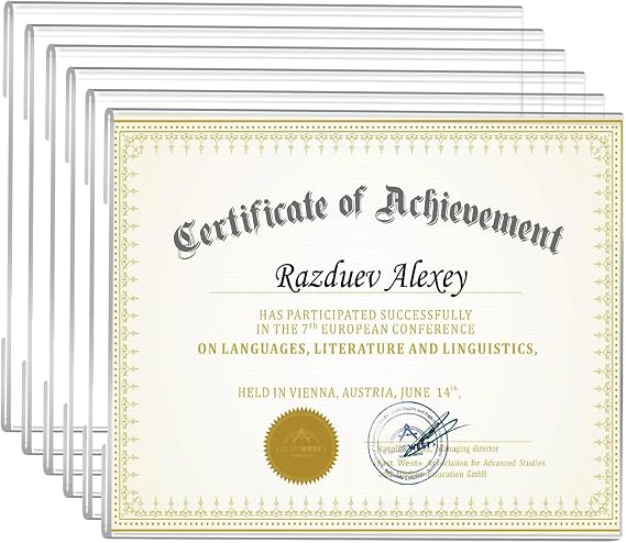 8.5 x11 Acrylic Picture Frame Set of 6, Wall Mounting Frame 8.5x11 Clear Certificate Document Frame, Diploma Frames for Wall Display - Horizontal