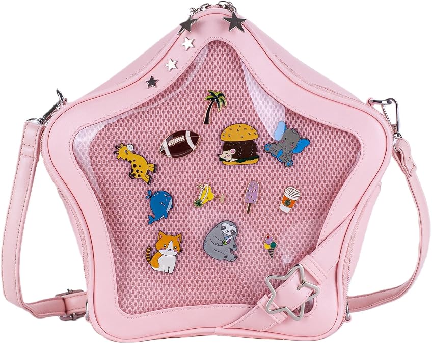 Star Ita Bag Pins Backpack Cute Aesthetic Pins Bag with Ita Insert Display Crossbody Handbag PU Leather for Women Girls