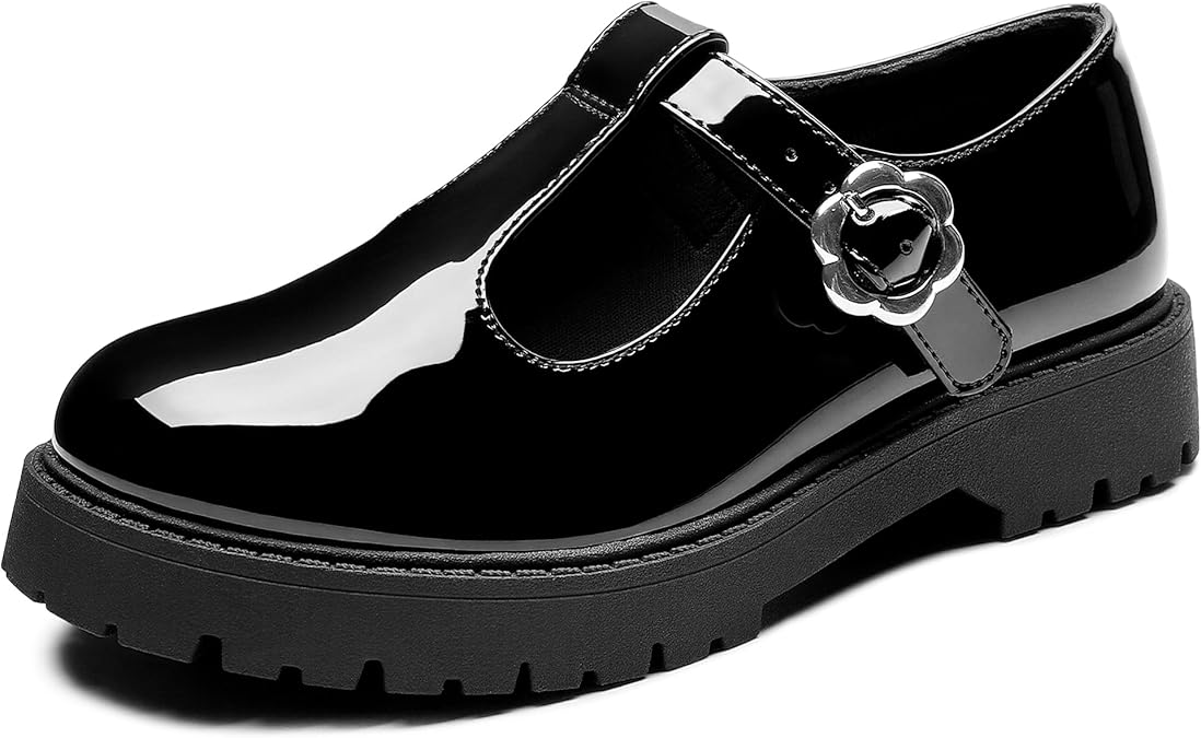 MIXIN Girls Dress Shoes Mary Janes Chunky Platform Loafers School Uniform Comfortable T-Strap Flats for Little/Big Kids