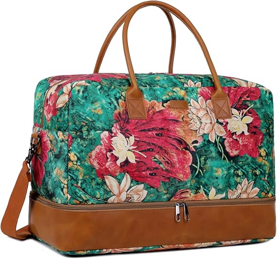 Pretty Colorful Travel Duffel Weekender Bag Overnight Bag Carry On with Shoe Compartment for Women HB-10 (BS)