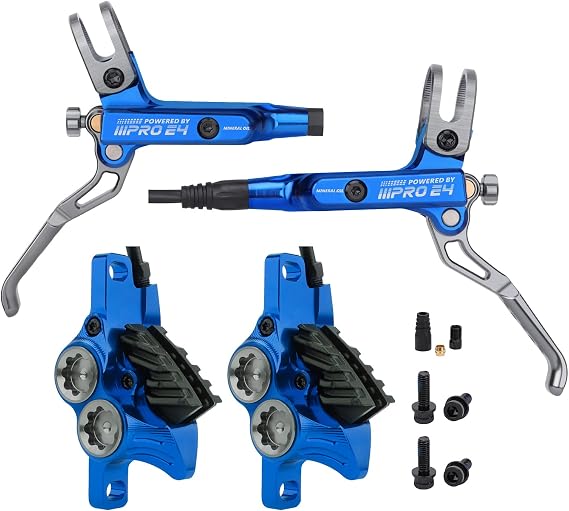 JFOYH Upgraded E4 MTB 4 Pistons Hydraulic Disc Brake Set with Cooling Metal Pads for Mountain Bike(Pre-Bled, Front and Rear)
